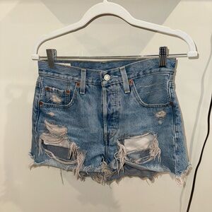 Levi's Light Blue Distressed Denim Cutoff Shorts